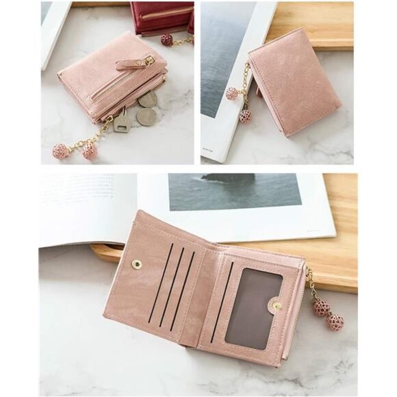 Women's Rfid Small Bifold Leather Wallet Ladies Mini Zipper Coin Purse - Picture 5 of 7